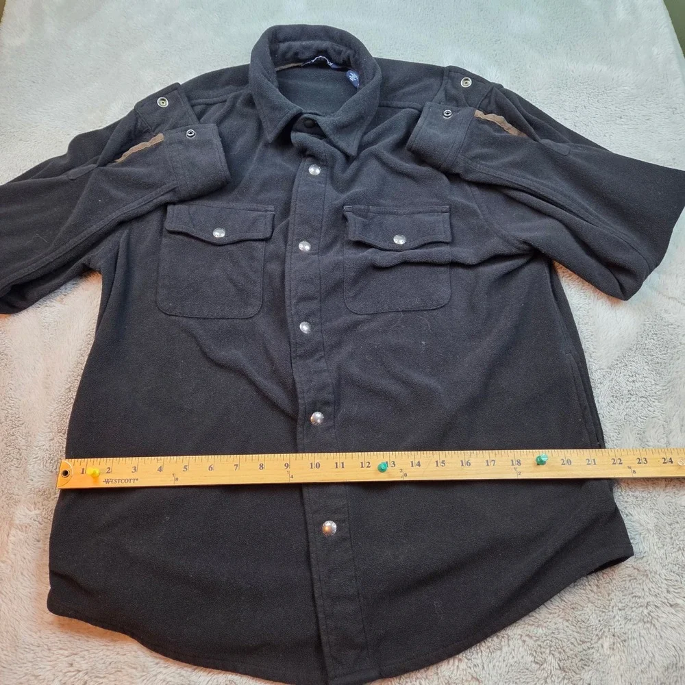 Chaps‎ Fleece Shirt Jacket Mens Medium Black Snap Button Workwear Shacket Solid
